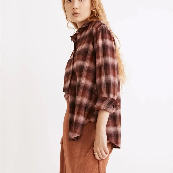 Flannel Oversized Ex-Boyfriend Swing Shirt Buffalo Check Medium - Picture 3 of 8